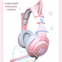 1 x RAW Customer Returns Gaming Headset Pink, Detachable Cat Ear Headphones, 7.1 Surround Sound Gaming Headset with Adjustable Noise Cancellation, LED Light, Retractable Microphone - RRP €39.99