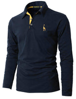 1 x RAW Customer Returns VMSUCIJ Men s Polo Long Sleeve Cotton Giraffe Embroidery Golf Poloshirt with Pocket,09-blue1,XL - RRP €25.99