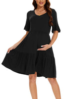 1 x RAW Customer Returns Smallshow Women s Maternity Dress Short Sleeve Summer Pregnancy Maternity Dress Black M - RRP €34.99