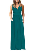 1 x RAW Customer Returns AUSELILY Maxi Dress Women s Summer Sleeveless Green Dresses Long Elegant Deep V-Neck Evening Dress with Pockets Dark Green S - RRP €34.99