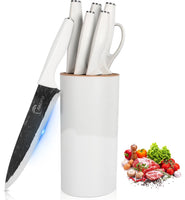 1 x RAW Customer Returns JIAUFU knife kitchen set, stainless steel knife block set, 7-piece knife set for kitchen, white knife sets for kitchen with block, anti-slip handle knife set with block, kitchen knife sets - RRP €60.48