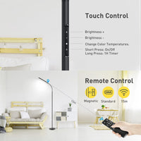 1 x RAW Customer Returns OUTON floor lamp LED dimmable 15W 1500LM, reading lamp with 4 color temperatures, remote control and touch control, 1H timer, reading task lighting for living room bedroom office, black - RRP €49.99