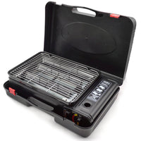 1 x RAW Customer Returns Camping grill set Camping BBQ set portable cassette grill with grill grate, grill pan clip camping stove portable gas grill gas burner with case - RRP €76.99