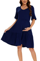 1 x RAW Customer Returns Smallshow Women s Maternity Dress Short Sleeve Summer Pregnancy Maternity Dress Navy M - RRP €34.99