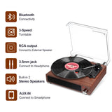 1 x RAW Customer Returns Record Player, FYDEE Vinyl Record Player Bluetooth Record Player Vintage Turntable with Built-in Stereo Speaker and 3-Speed 33 45 78 RPM, RCA Output, AUX Input - Walnut - RRP €75.73