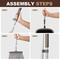 4 x Brand New Jekayla Broom and Dustpan Set with Extendable Long Handle, Upright and Easy Cleaning Combo for Office Lobby in Kitchen Living Room Brown  - RRP €83.6