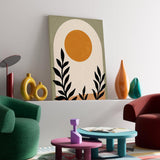 1 x RAW Customer Returns hyidecorart Paintings Boho Orange Living Room, Abstract Painting Sage Green Leaf On Canvas Morning Sun Abstract Leaves Geometry Nordic Minimalism Plant Bedroom Office and Bathroom - RRP €36.99