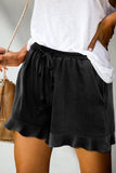 6 x Brand New CZIMOO Shorts Women s Casual Pockets Hot Pants Solid Color Wide Leg Shorts with Drawstring Summer Short Pants Ruffle Hem Shorts Black M - RRP €152.94