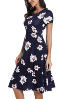 1 x RAW Customer Returns EXCHIC Women s Elegant Casual Round Neck A-Line Short Sleeve Midi Dresses Floral Pattern Round Neck Summer Knee Length Dresses XL, 3  - RRP €32.98