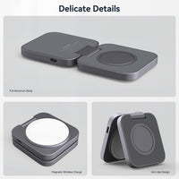 1 x RAW Customer Returns LULULOOK Aluminum 2 in 1 Foldable Wireless Charging Station, Magnetic Wireless Charger for iPhone 15 14 13 Pro Max, 5W Fast Charging for Apple Watch Ultra 2, AirPods, Multiple Devices Grey  - RRP €50.41