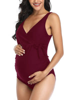 1 x RAW Customer Returns Summer Mae Women s Maternity Swimsuit One Piece Maternity Beach V-Neck Wine Red XL - RRP €43.36