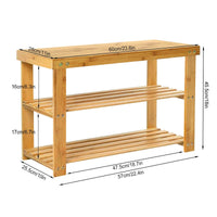 1 x RAW Customer Returns HJZ shoe rack, shoe cabinet with bench, bamboo shoe bench with 3 shelves, 60x28x45.5cm ideal for hallway, bathroom, living room, hallway - RRP €40.33