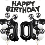 1 x Brand New 10th Birthday Balloon Decoration Black 10 Balloons Happy 10th Birthday Party Supplies Number 10 Foil Mylar Balloons Latex Balloon Gifts for Girls Boys Women Men - RRP €15.12