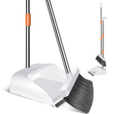 1 x RAW Customer Returns Masthome broom and dustpan set, sweeping set with long handle, upright broom and dustpan for kitchen, home, office, floor cleaning, white orange - RRP €25.0