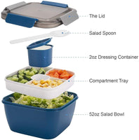 1 x RAW Customer Returns MUJUZE Lunch box with compartments, salad box to go adults children, lunch box, sustainable bento box, leak-proof, lunch box with cutlery for school work picnic travel blue  - RRP €15.99