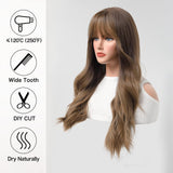 1 x RAW Customer Returns Salomezklm Long Ombre Brown Wavy Wigs for Women, Brown Wig with Bangs Synthetic Heat Resistant Long Hair for Daily Party 24 Inches - RRP €29.99