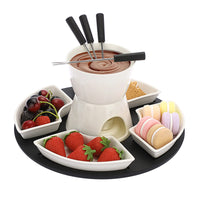 1 x RAW Customer Returns SUMNACON Ceramic Chocolate Fondue Pot Set with Wooden Pallet 4 Forks 4 Plates Chocolate Fondue Set Cheese Fondue for Chocolate Cheese Fondue Family Dinner Dessert Picnics Birthday Parties Holiday Parties - RRP €30.24