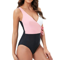 1 x RAW Customer Returns YNIQUE Women s Swimsuit Tummy Control Color Block Knotted One-Piece Swimwear V Neck One-Piece Swimsuits Push Up Swimsuit - RRP €24.7