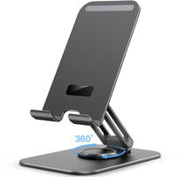 1 x RAW Customer Returns JETech Tablet Stand, Adjustable Swivel Desktop Holder with 360 Degree Rotating Base, Foldable Mount for iPad iPad Pro Air Mini, Galaxy Tab A8 A7 Lite A7 S8 S7, Tab Phones 4-13 , Black - RRP €28.66