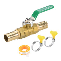 1 x RAW Customer Returns sourcing map 1 set ball valve shut-off valve, 19mm hose barb to 19mm hose barb, pipe fittings 90 degree operating handle, brass valve with hose clamps and thread sealing tape - RRP €17.14