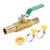 1 x RAW Customer Returns sourcing map 1 set ball valve shut-off valve, 19mm hose barb to 19mm hose barb, pipe fittings 90 degree operating handle, brass valve with hose clamps and thread sealing tape - RRP €17.14