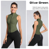 1 x RAW Customer Returns FEOYA Slim Fit Full Zip Sports Vest for Women Workout Gym Crop Tops Sleeveless Yoga Running Tank Tops Skinny Sport Gym Vest Top Women s Quick-Drying Sporty Sleeveless Shirts Fitness Top Green M - RRP €25.98