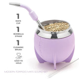 1 x RAW Customer Returns balibetov Yerba Mate Cup and Bombilla Set, including Stainless Steel Yerba Mate Gourd, Premium Bombilla Mate and Cleaning Brush Purple  - RRP €23.99