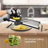 1 x RAW Customer Returns Masthome Mandolin Slicer, Stainless Steel Vegetable Slicer, 5 in 1 Adjustable Kitchen Slicer for Fruit and Vegetables with Cut-Resistant Gloves and Cleaning Brush - RRP €33.69