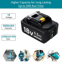 1 x RAW Customer Returns Charger 18v with battery for Makita BL1830B BL1840 BL1850 BL1850B BL1860 BL1860B BL1815 LXT-400,18V 5500mAh replacement battery with power supply DC18RC 3A - RRP €52.99