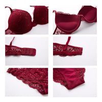 1 x RAW Customer Returns Sencylife Sexy Bra for Women Lace Push Up Padded Underwire Lift Up Support Everyday Bra Set, Wine Red, 75A - RRP €22.18