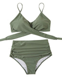 1 x RAW Customer Returns RXRXCOCO Women s Wrap Push Up Bikini Top with Tummy Control High Waist Bikini Set Swimwear Army Green Size M - RRP €36.29