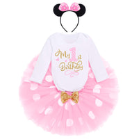 1 x RAW Customer Returns Toddler Baby Girls 1st 2nd 3rd Birthday Disney Minnie Outfit Cotton Long Sleeve Romper Princess Polka Dots Tulle Tutu Mouse Ear Headband 3-Piece Clothing Set Pink-My 1st Birthday 1 Years - RRP €20.82