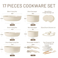 1 x RAW Customer Returns CAROTE pots and pans 17-piece, pot set with removable handles, frying pan 24 28cm, saucepan 18 20cm, wok 24cm, non-stick coating, stackable cooking pot induction, oven-proof, dishwasher-safe - RRP €79.99