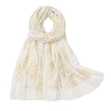 9 x Brand New KAVINGKALY Fashion Scarf for Women Gold Leaf Flower Print Scarf Ladies Long Shawl Wrap Lightweight Scarves All Seasons White  - RRP €205.2