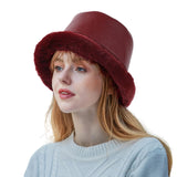 1 x Brand New crazy bean Fishing Hat PU Leather Unisex Winter Warm Fishing Hat Elegant for Men and Women Fuzzy Bucket Hat Bucket Hat Fluffy 56-58cm Burgundy Red  - RRP €27.6