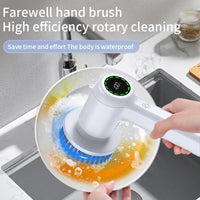 1 x RAW Customer Returns Electric cleaning brush, electric brush for cleaning with LED display, spin scrubber with 6 brush heads, handheld cleaning brush for household, floor, car tires, type-C quick charging - RRP €40.32