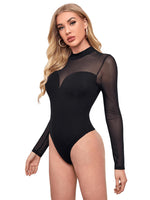 1 x RAW Customer Returns GORGLITTER Mesh Body Women s Transparent Mesh Bodysuit Long Sleeve Bodysuits Mesh Top Slim Bodies with Stand-Up Collar Black S - RRP €23.18