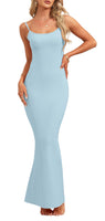 1 x RAW Customer Returns AUSELILY Women s Sexy Bodycon Dress Elegant Sleeveless Ribbed Figure-hugging Party Dress Spaghetti Strap Maxi Dress Cocktail Dress Sky Blue S - RRP €23.99