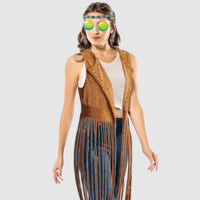 10 x Brand New WILDPARTY 5PCS Hippie Costume for Women, Sleeveless Fringe Tank Top, Retro Sunglasses, Earring, Headband, Hippie Costume Accessories 60s 70s Disco Halloween Faux Suede Vest - RRP €241.9