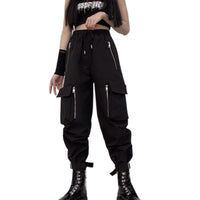 1 x RAW Customer Returns MEINVQIAOTI Women s Black Cargo Pants Loose Chained Multi-Pocket Multi-Zip Punk Goth Trousers Black,XL  - RRP €36.99