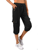 1 x RAW Customer Returns TOMEEK Capri Pants Women s Jogging Pants 3 4 Sports Pants Summer Casual Pants Sweatpants Shorts Solid Color Baggy Drawstring Waist Yoga Pants Training Pants with Side Pockets Black, L  - RRP €24.98