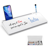 1 x RAW Customer Returns Desk Organizer Whiteboard - For short notes reminders, Made of white glass with drawer and accessory compartment, Compact desk organizer white board pad mobile phone not included  - RRP €29.95