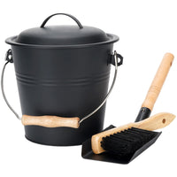 1 x RAW Customer Returns Mini ash bucket with lid, 4.8 l bucket with shovel and hand broom, metal bucket for coal and ash, wood pellet storage container, tool set for fireplace, fire pit, wood stove parts inside  - RRP €37.99