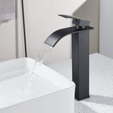 1 x RAW Customer Returns Black Bathroom Faucet, Dolinvo Waterfall Basin Mixer Tap Bathroom Mixer Tap, Single Lever Bathroom Faucet, Cold and Hot Water Available Basin Mixer Tap - RRP €50.87