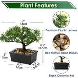 1 x RAW Customer Returns Artificial Bonsai Lifelike Artificial Plant Artificial Tree Bonsai Cedar Pine Podocarpus Plastic Plant Artificial Plant with Ceramic Planter in Black for Bathroom Decoration Desktop Office Windowsill - RRP €18.0