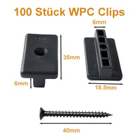 1 x RAW Customer Returns Pack of 100 WPC clips, 6 mm plastic patio clips for WPC BPC boards, hidden fastening with T-clip screws black  - RRP €26.21