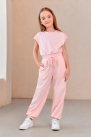 1 x RAW Customer Returns Haloumoning Girls Jumpsuits Kids Fashion Long Pants Girls Summer Short Sleeve Overall Casual Sport Jumpsuit, Pink, 8-10 Years - RRP €30.24