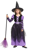 14 x Brand New Agares Children s Girls Witch Costume Halloween Carnival Costumes Purple Black Long Witch Dress with Witch Hat 120 130  - RRP €282.24