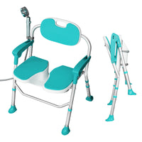 1 x RAW Customer Returns JoliJour Folding Shower Seat, Shower Stool with Hygiene Cutout, Shower Chair 5 Height Adjustable with Armrests Backrest Load up to 350lb with Non-Slip Rubber Feet - RRP €151.25