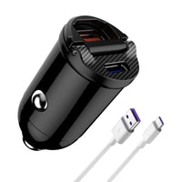 1 x RAW Customer Returns URAQT USB Car Charger, Dual Port USB Type C Fast Mobile Car Charger, 30W Quick Charge 3.0 Car Lighter Charger with Cable, Compatible with iPhone, Samsung Galaxy, Realme, Xiaomi, Sony - RRP €8.94